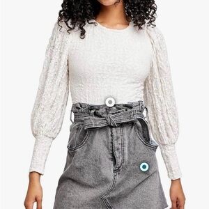 Free People Jasmine Cutout Back Cream Lace Balloon Sleeve Victorian Blouse SZ XS